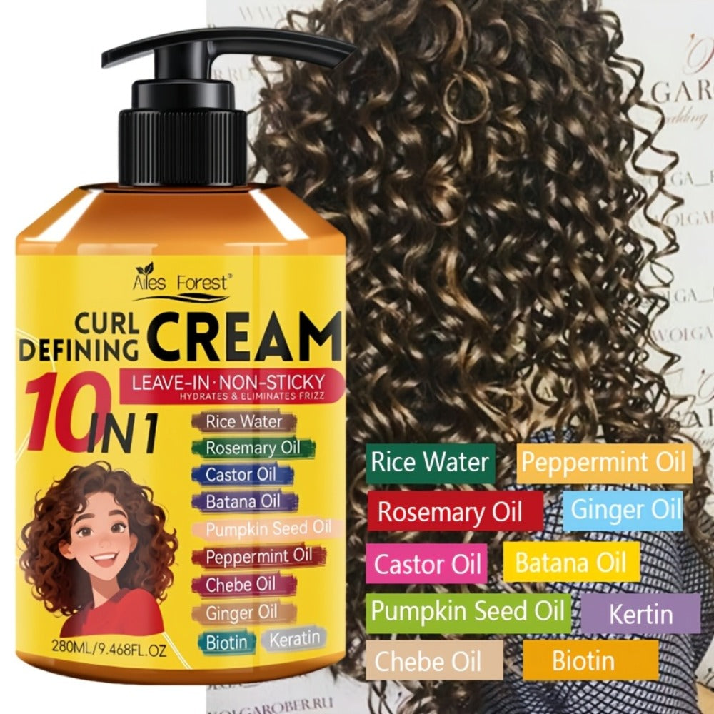 10-in-1 Curl Styling Cream in a 280ml Pump Bottle with Rice Water, Biotin and Named Oils Listed on Label — image 5