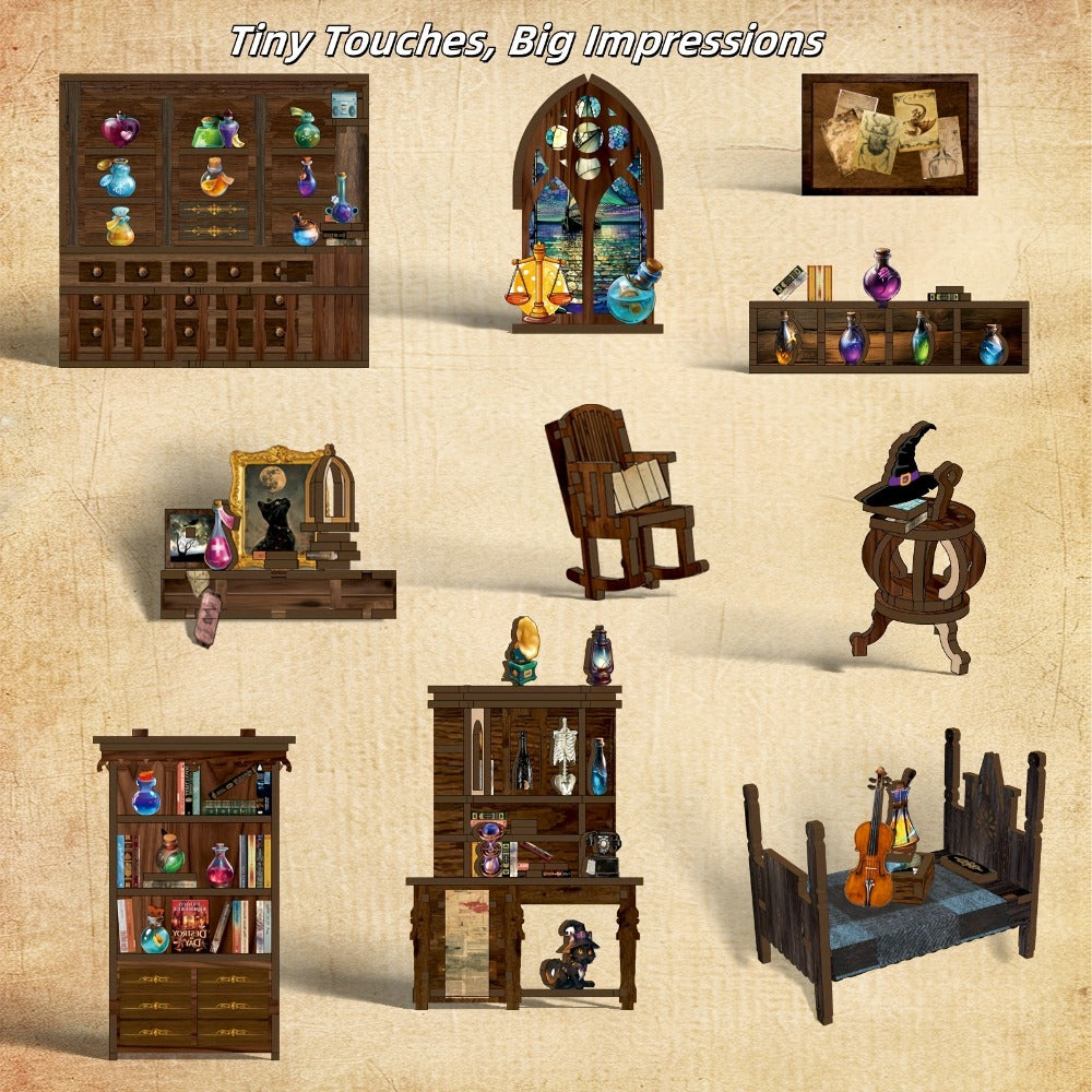 Magic House Book Nook Kit with 388-Piece Library and Potion-Room Scene, Touch Light and Clear Front Panel — image 7