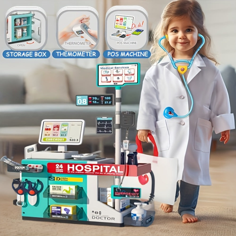 Doctor Play Set for Kids 49 PCS, Role Play Medical Station & Cashier Toy Kit for Boys Girls, Pretend Doctor Nurse Cashier — i