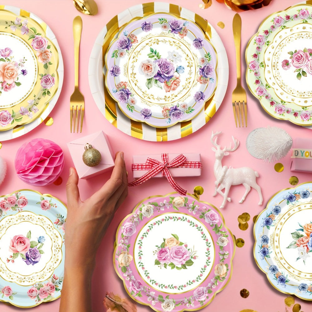 Floral Paper Plate Party Supplies Pack with 48 Botanical-Print Plates in Six Coordinated Designs — image 5