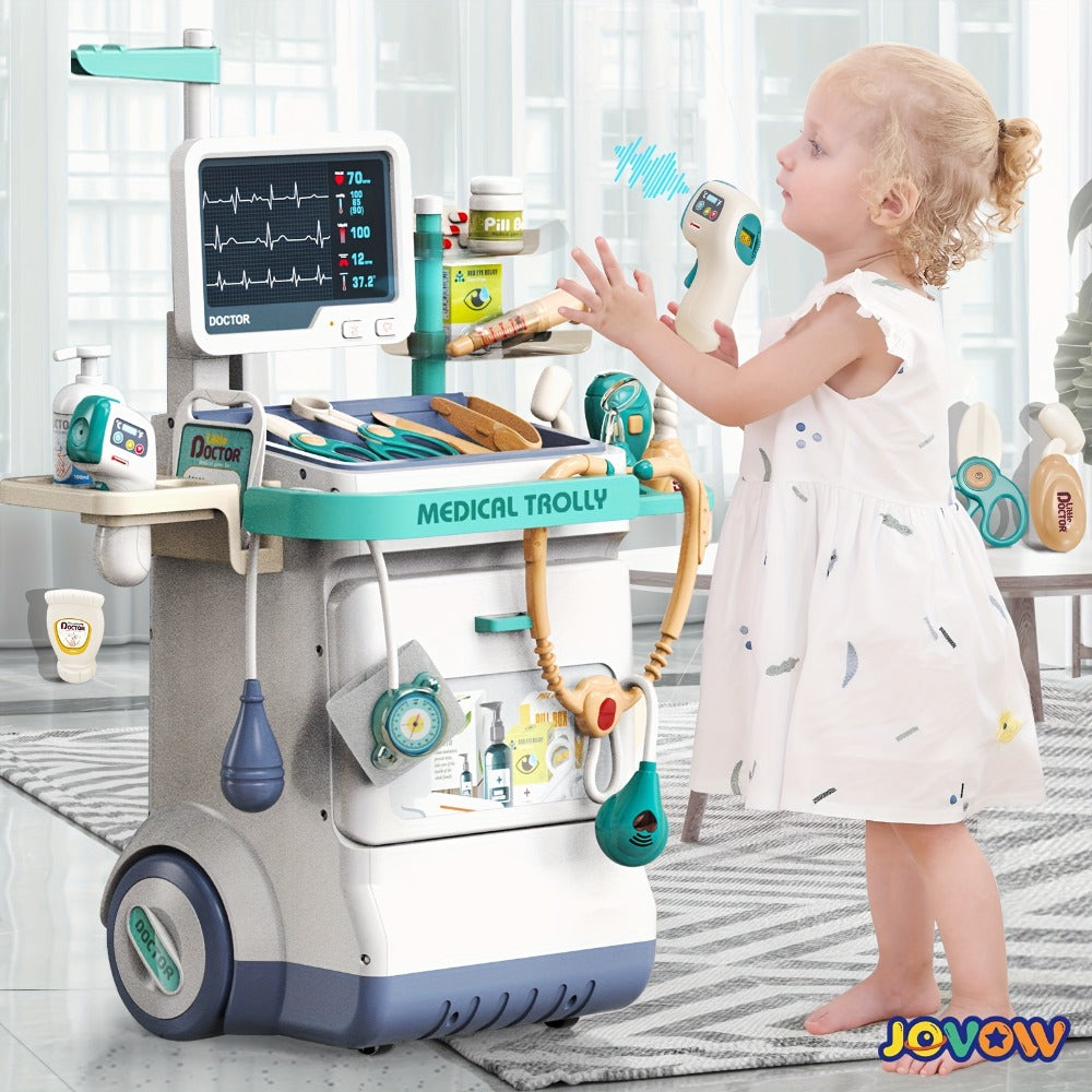 Kids Doctor Kit with Medical Cart Set, Movable Toy Trolley, Stethoscope, Thermometer & Accessories — image 5