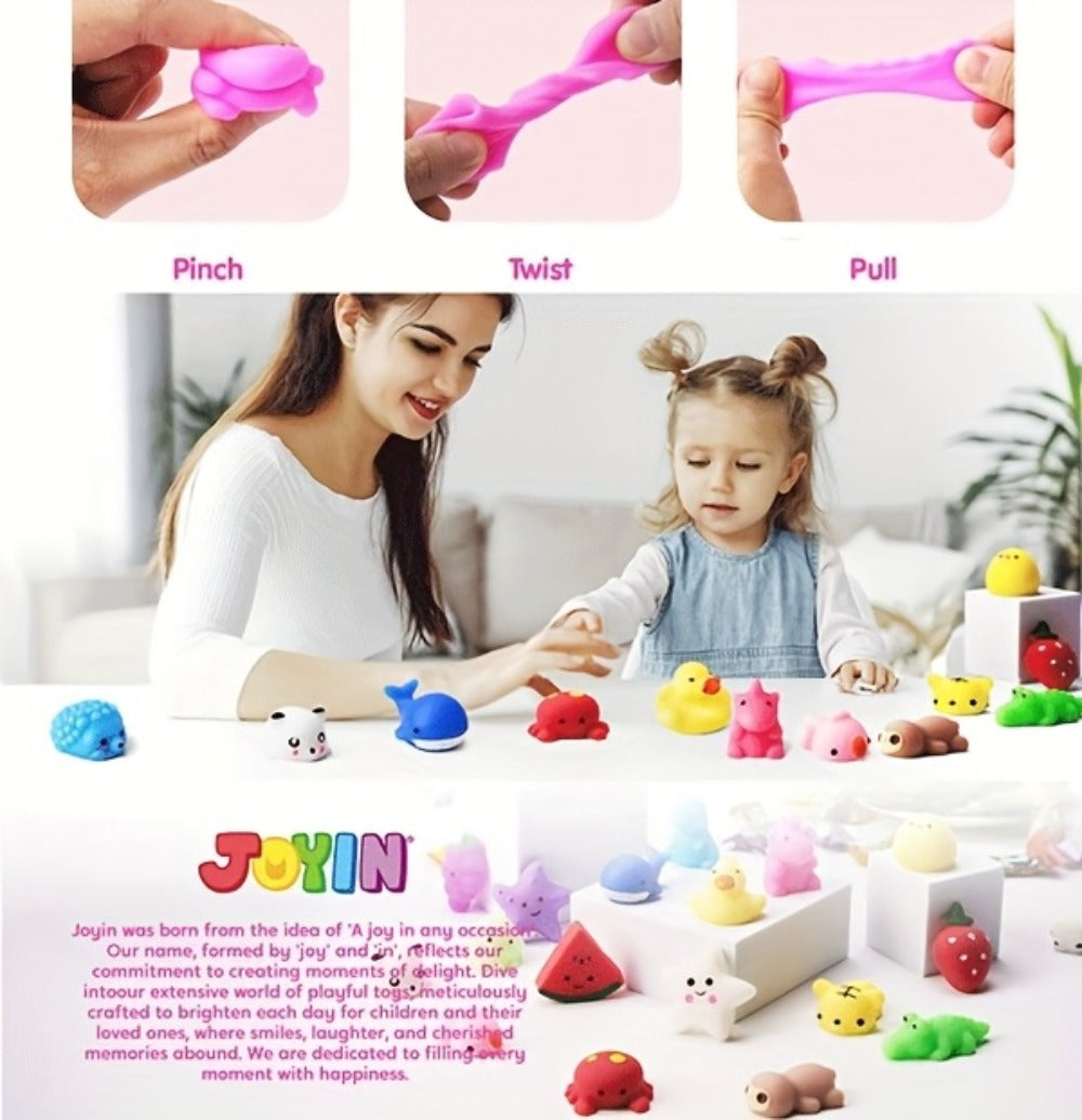 25-Piece Mini Mochi-Style Squishy Toy Set with Assorted Animal and Fruit Shapes from 1 to 1.38 Inches — image 9