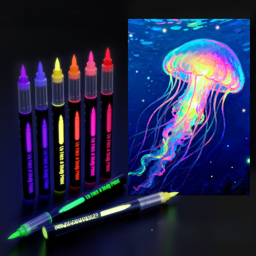 Face Body Paint Pen Set 8 Colors with 105 Tattoo Stencils, Glow in the Dark Neon UV Blacklight Face Paint — image 10