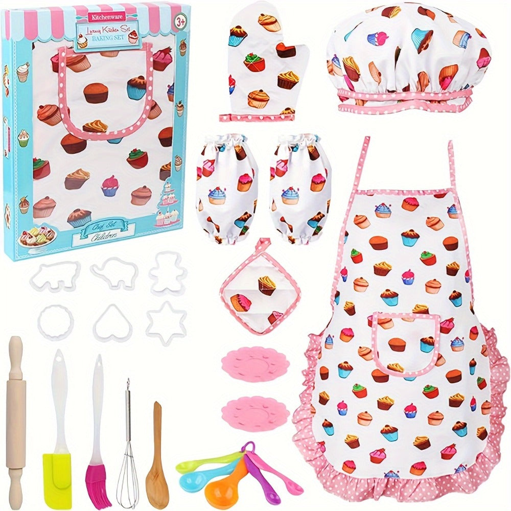 Kids Cooking & Baking Set 24 PCS, Chef Hat & Apron Dress-Up Costume with Baking Accessories for Girls Boys Ages 3-10 — image 