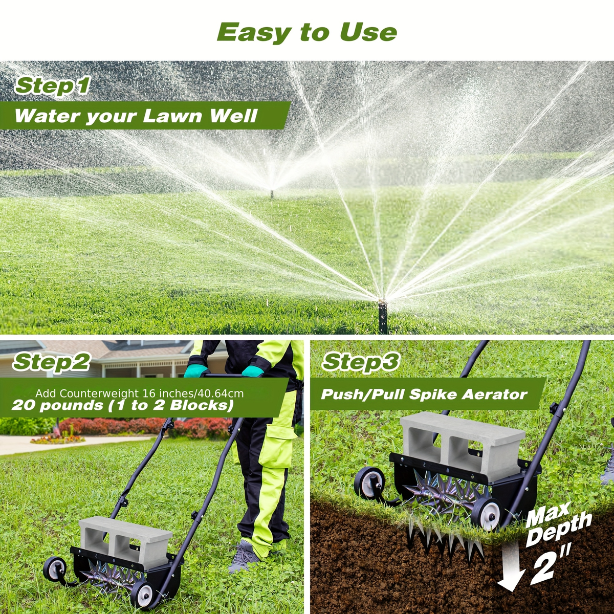 Rolling Lawn Aerator Push Spike 16.5" with 5-Star Steel Tines, Weight Tray & Steel Handle for Deep Soil Aeration — image 10