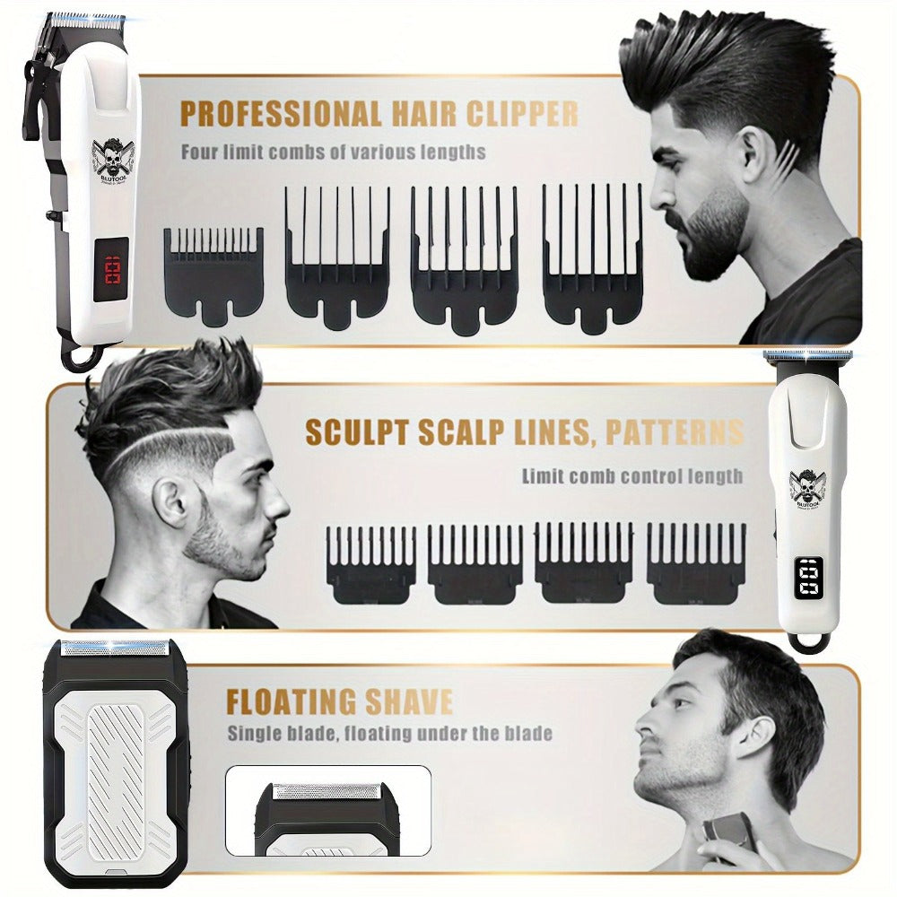 Cordless Hair Clipper Set for Men USB Rechargeable Electric Shaver with LED Display – Professional Grooming Kit 2 or 3 Piece 