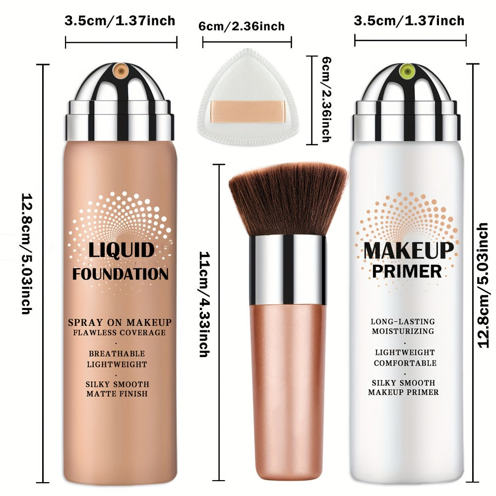Liquid Foundation & Primer Set for Mature Skin 3-in-1 CC Cream BB Cream Silky Smooth Formula, for Makeup, Travel and Everyday
