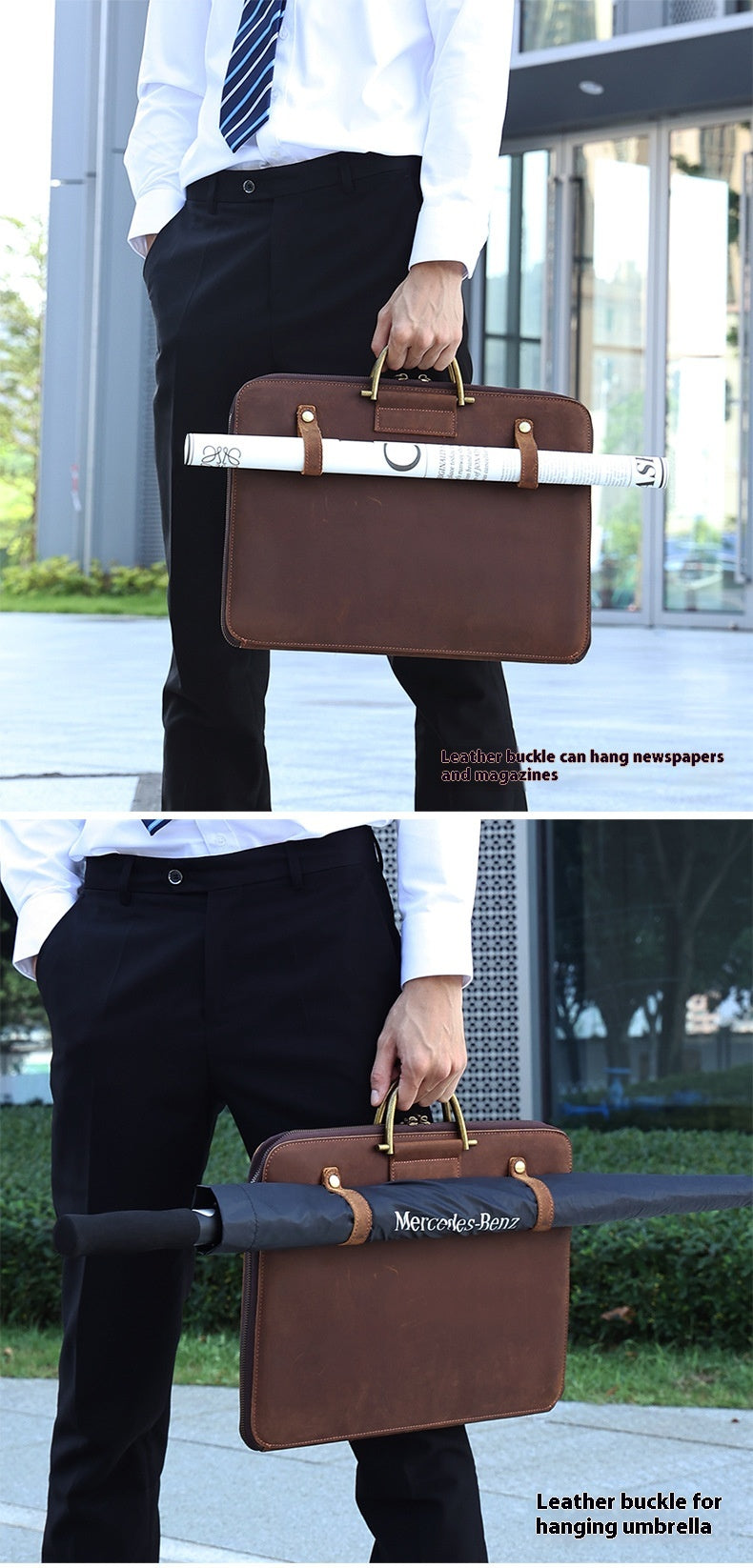Crazy Horse Leather Men's Business Handbag Genuine Leather Computer Bag
