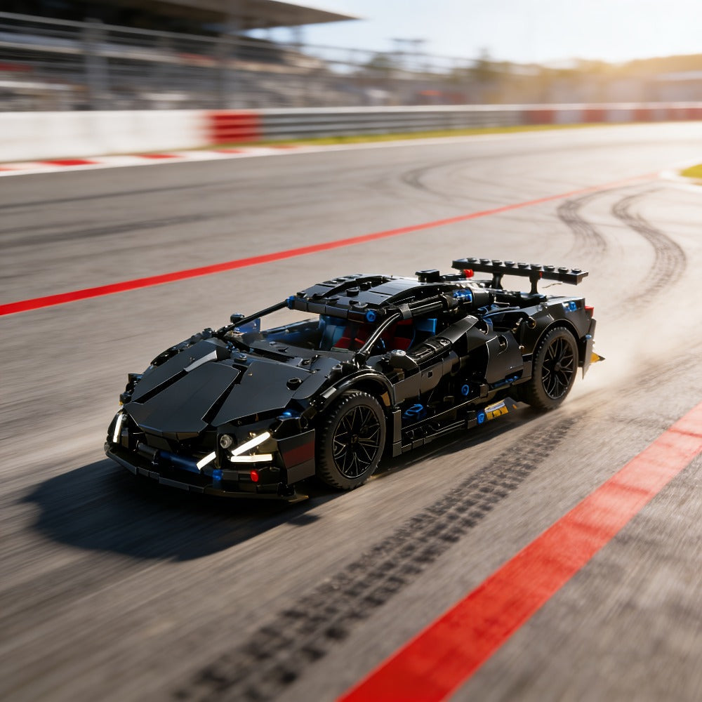 Black Supercar Building Blocks Set 1288 Pcs Limited Edition – Openable Hood Trunk Functional LED Headlights Realistic Engine 