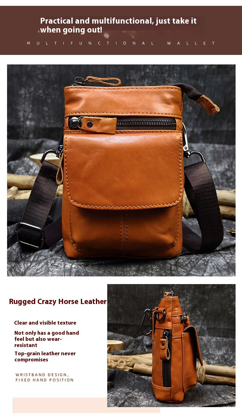 Men's Leather Belt Bag Crazy Horse Leather Crossbody Bag