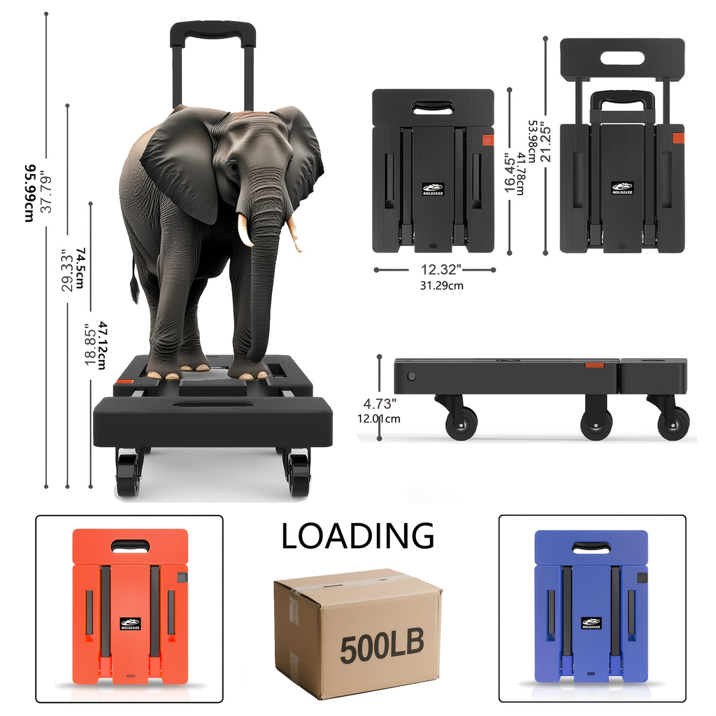 Folding Hand Truck Dolly, Collapsible Luggage Cart with 6 Wheels & 2 Elastic Straps for Moving, Travel — image 8