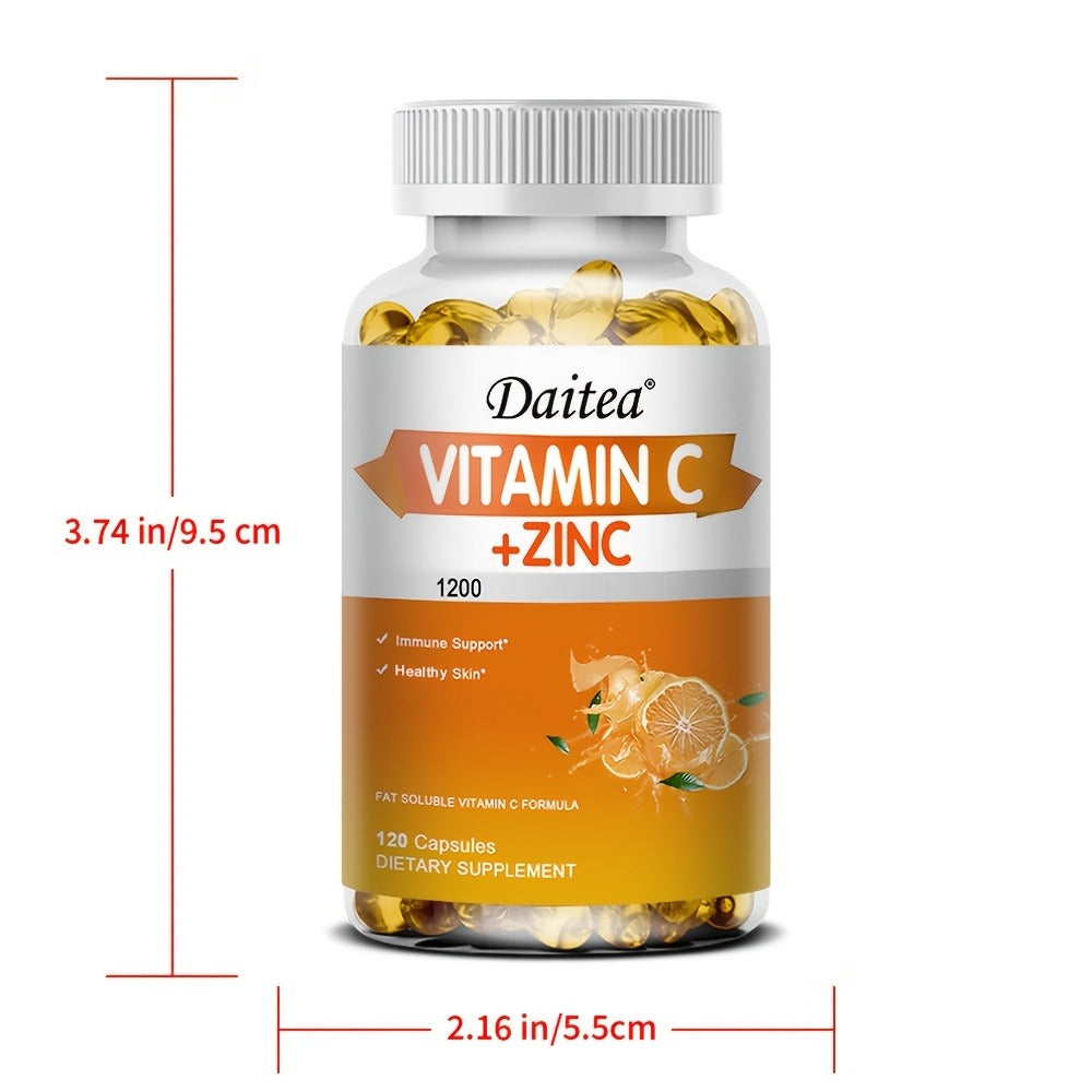 Dietary Supplement Vitamin C 1200mg and Zinc 20mg Softgels in a 120-Count Bottle for Daily Supplement Routines — image 6