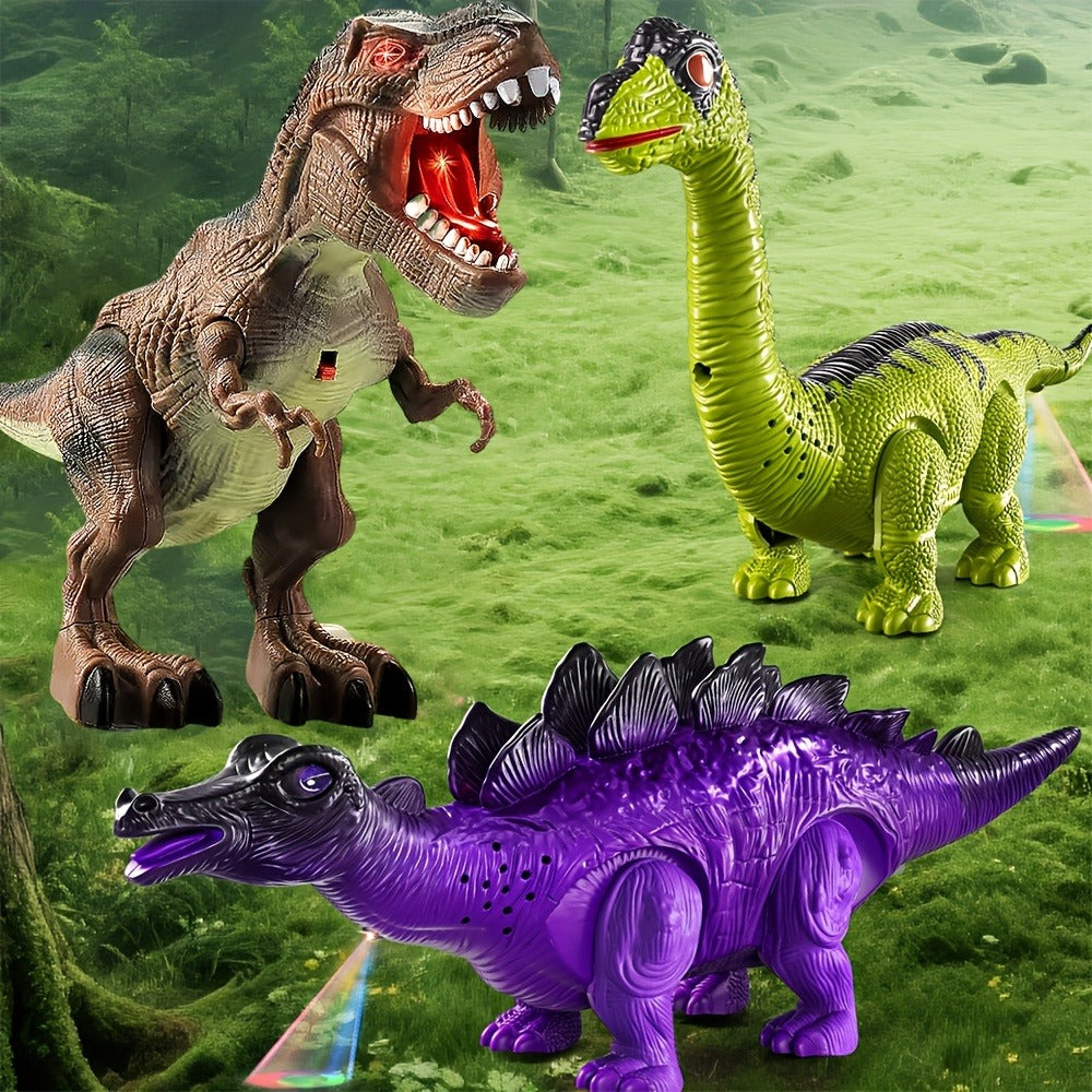 Interactive Dinosaur Toy Set 3 Pack with Walking, Roaring Sound & Lights, Electric T-Rex, Stegosaurus & Brachiosaurus — image