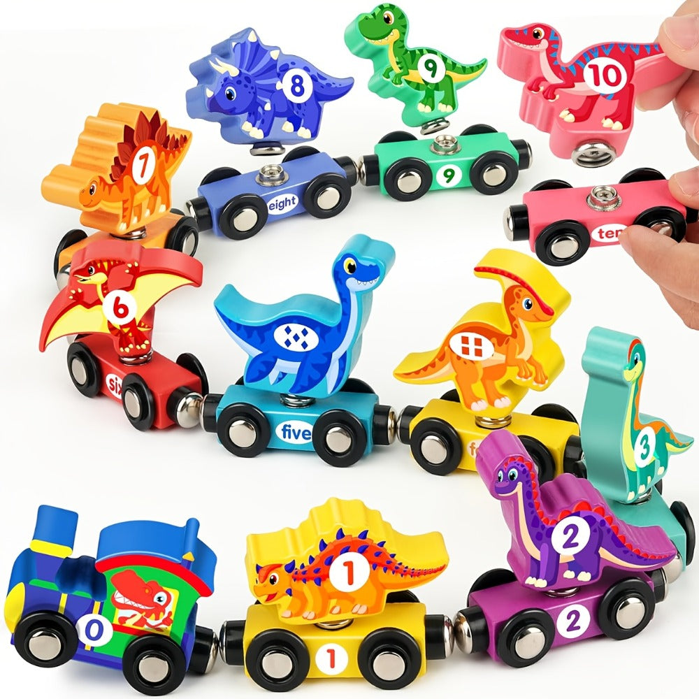 Magnetic Dinosaur Number Train Set for Kids Ages 3-5, 11PCS Wooden Magnetic Train Toy with Engine & Numbered Cars — image 2