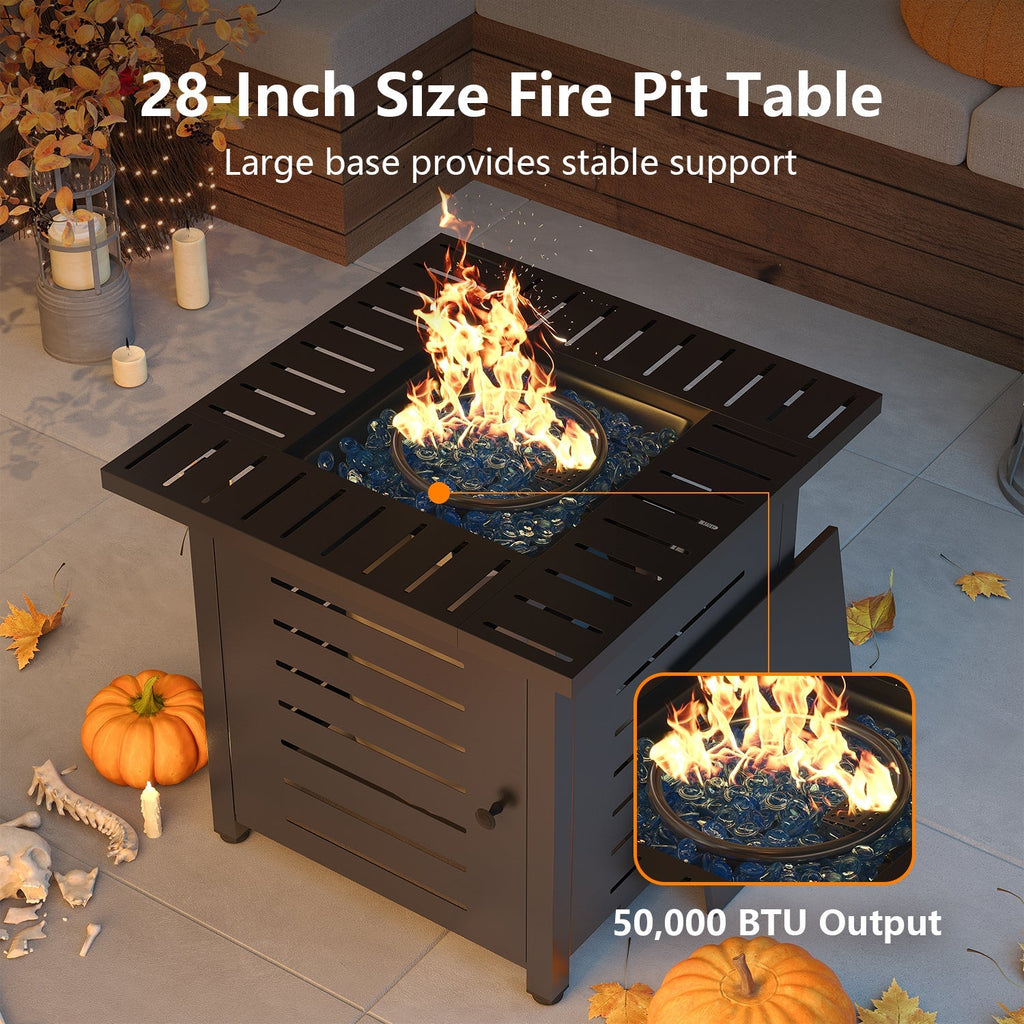 Propane Fire Pit Table Outdoor 50, 000 BTU Gas Fire Table with Lid Lava Rocks & Cover for Patio Backyard Deck Black Brown 40"