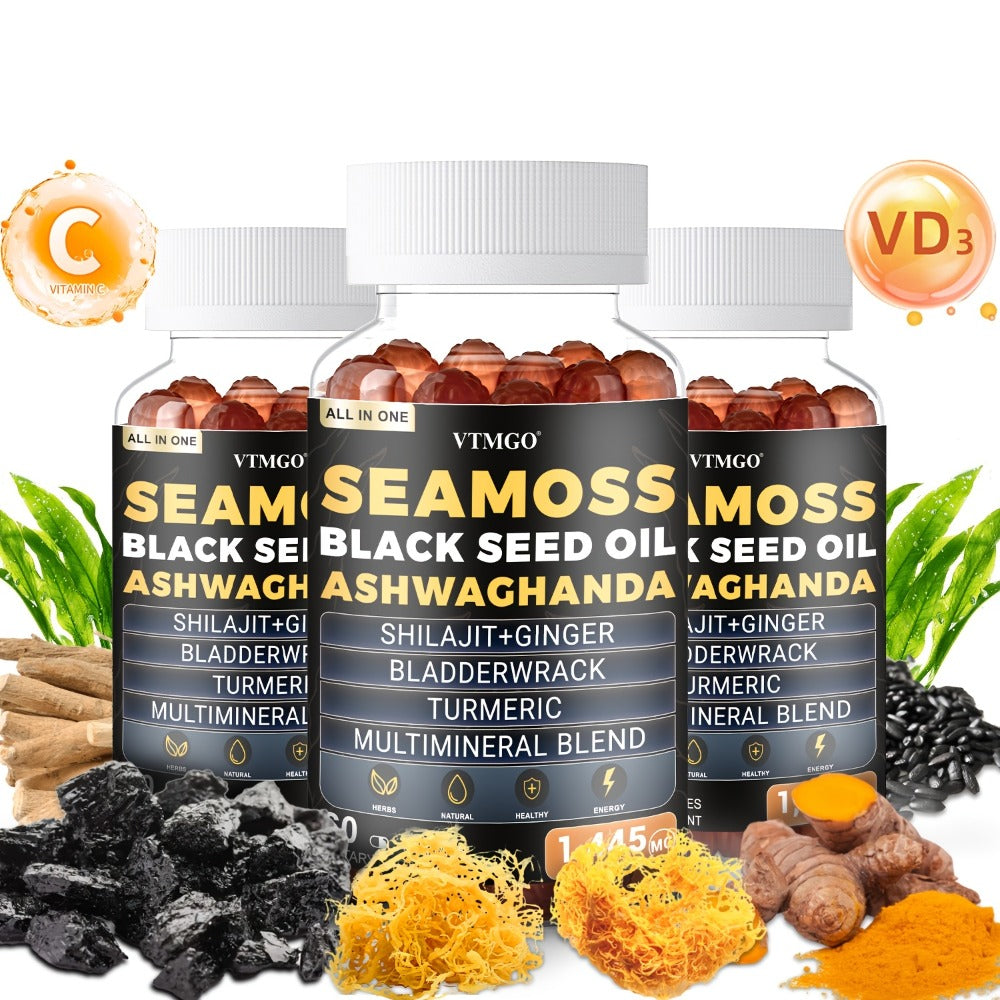 Sea Moss Gummies 1445mg with Shilajit Black Seed Oil Ashwagandha Elderberry Chlorophyll Turmeric Bladderwrack Ginger — image 