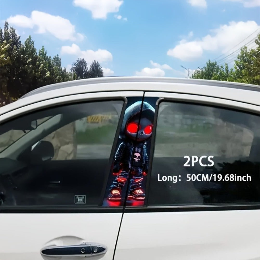 Pair of Red-Eyed Skull Character Car Decals, 19.7 x 9.8 Inch Each, for Smooth Exterior or Window Surfaces — image 3