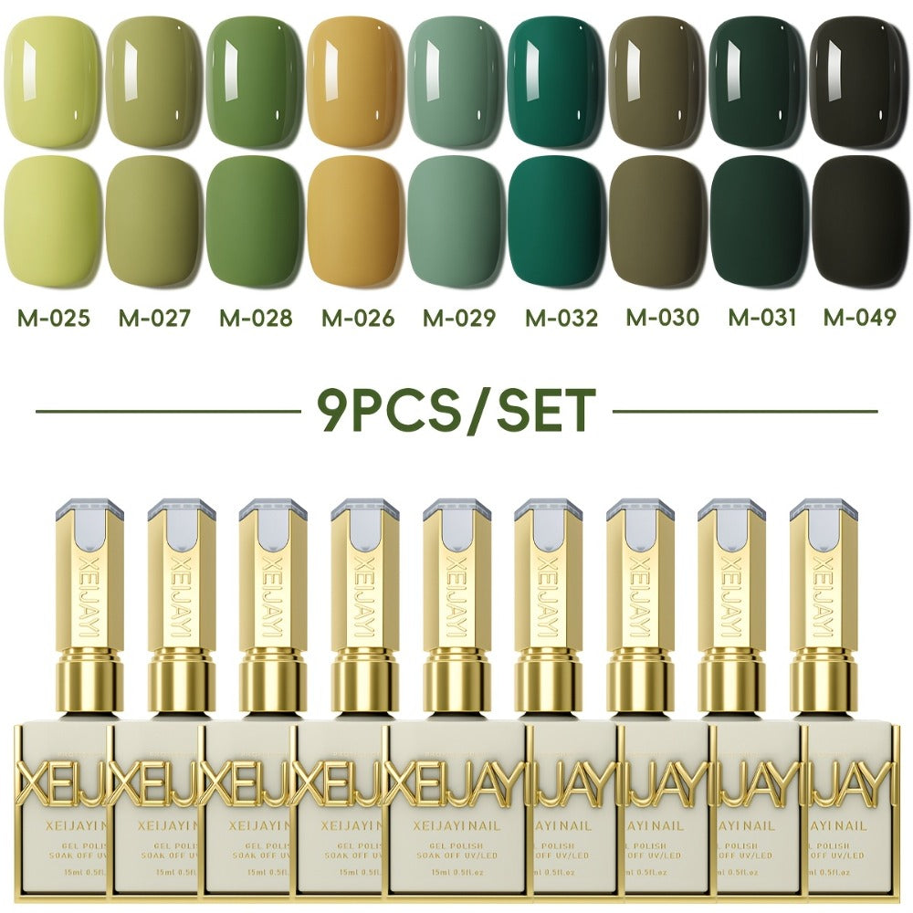 Gel Nail Polish Set with XEIJAYI Label, 9 Green Forest Colors in 0.51oz Photo Frame Bottles — image 6