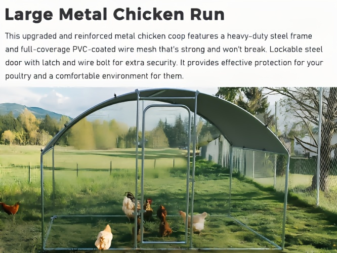 Walk-in Chicken Pen Large Metal Outdoor Poultry Enclosure Cover Yard Cage for Chickens Ducks Rabbits 3 Sizes Available — imag