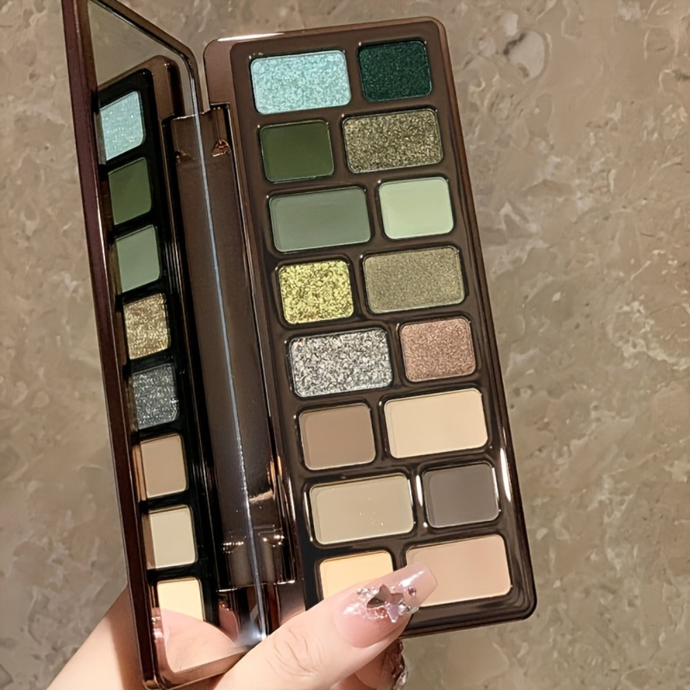 Eyeshadow Palette 16-Shade Brown and Green Compact with Matte, Shimmer and Glitter Finish Mix — image 12