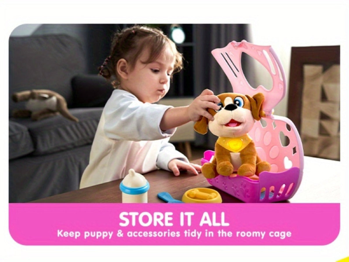 Interactive Plush Dog Toy for Toddlers with Carrier Set Music Lights Sounds with the Listed Color, Size or Set Options for Ev