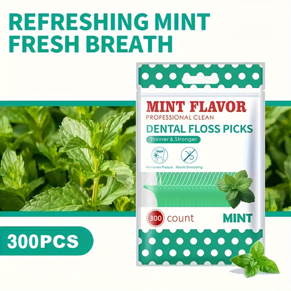 Mint Floss Picks 600 Count – Ultra-Fine Disposable Dental Floss Sticks, Interdental Cleaning, Plaque Removal, Fresh Breath — 