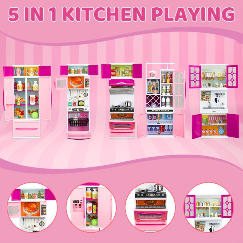 64-Piece Pink Pretend Kitchen Play Set with Light and Sound Features in a 58 x 42.5cm Mini Format — image 5