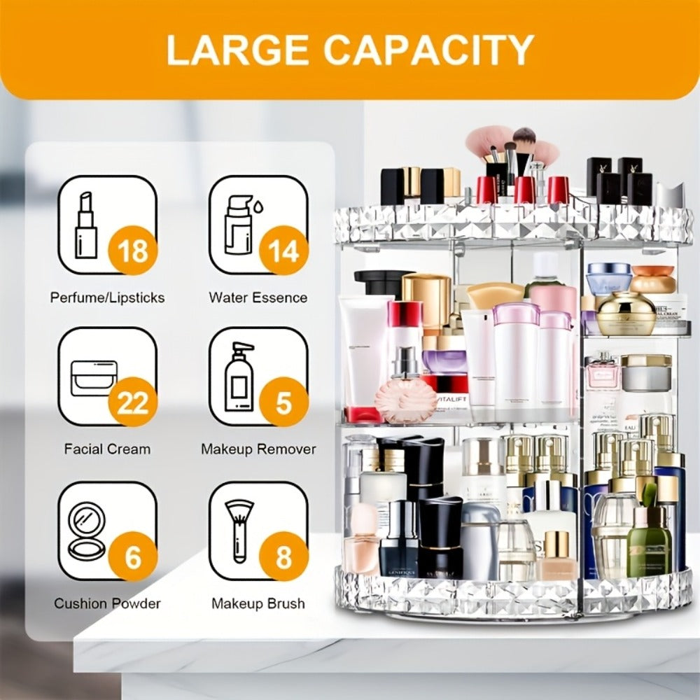 Rotating 360 Makeup Organizer Spinning Cosmetic Storage Display Rack 7 Adjustable Layers Large Capacity Skincare Holder for V