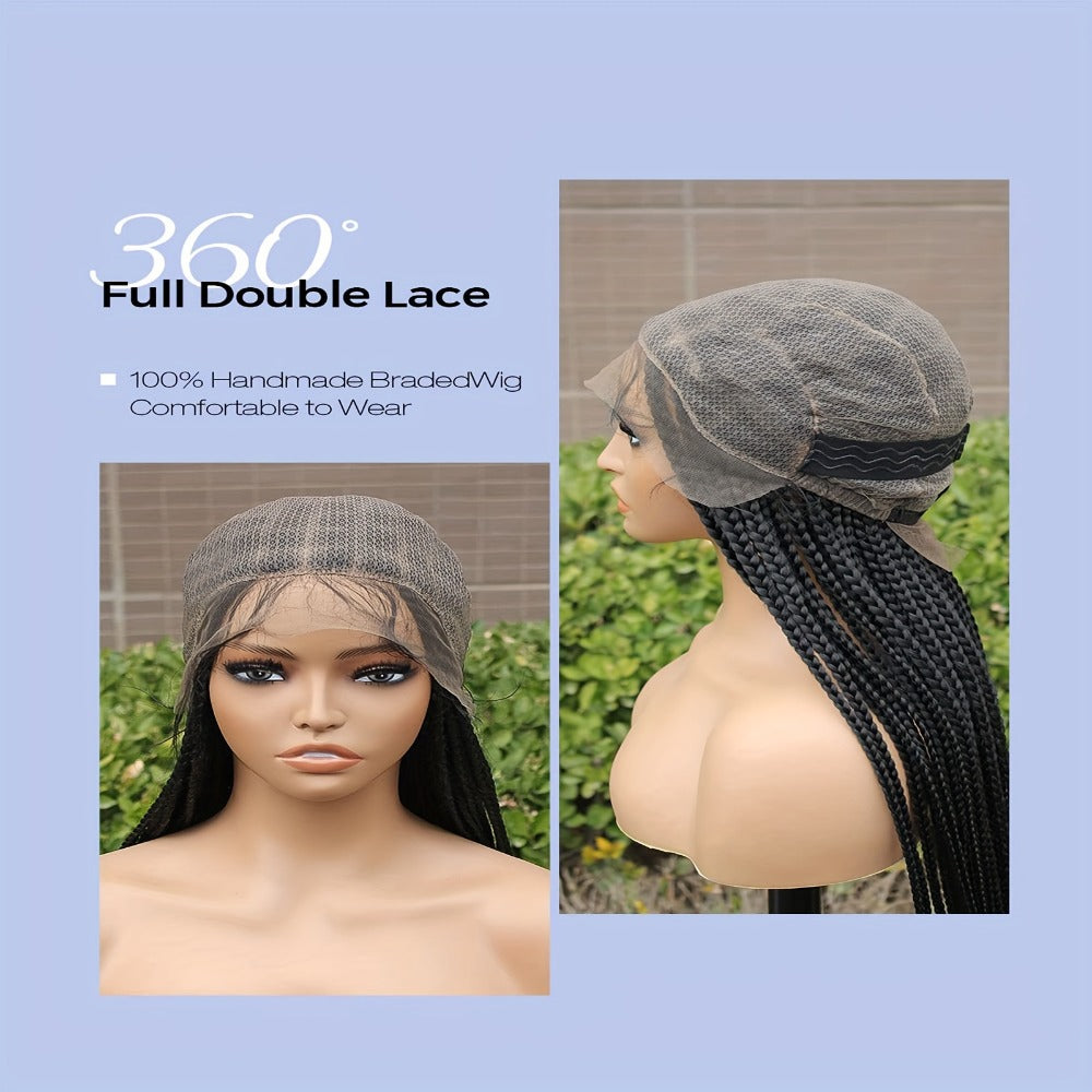 Extra-Long Natural Black Braided Wig with Full Lace Cap and 40-Inch Straight Box Braids for Styling — image 7