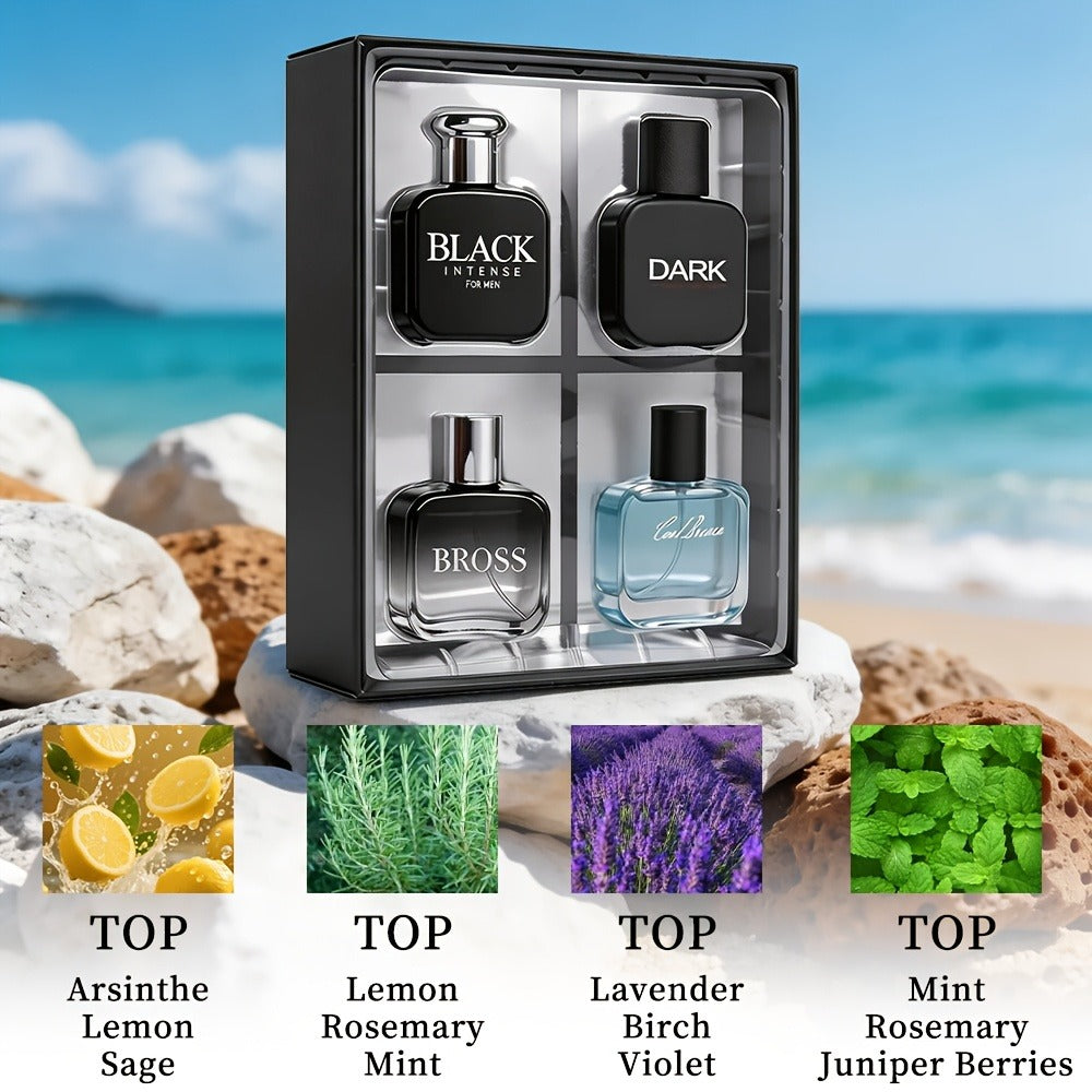 Perfume Gift Set for Men with Four 30ml Eau de Parfum Sprays in Black Box and Separate 1.5oz Body Mist — image 2
