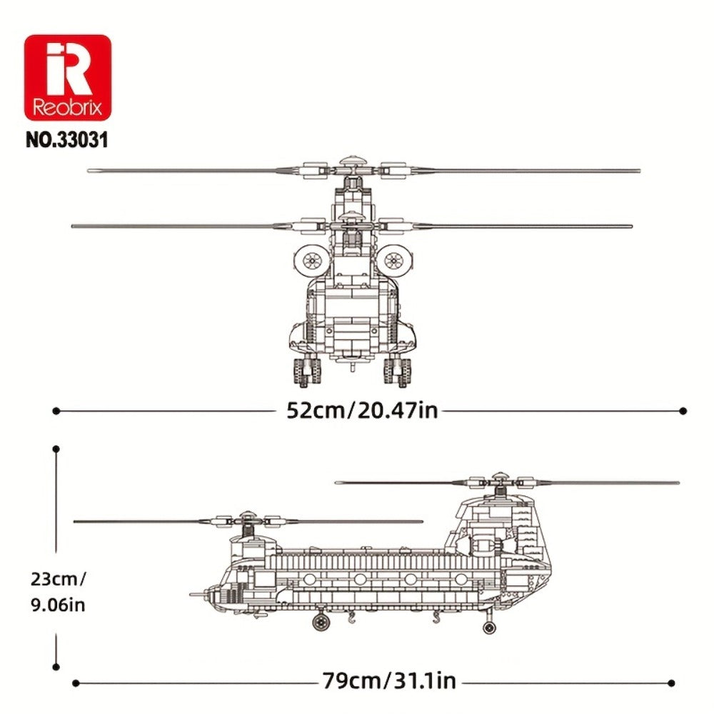 Chinook Helicopter Building Blocks Set 1622 Pcs – US Military CH-47 Transport Helicopter MOC Model Kit Adults Teens Aviation 