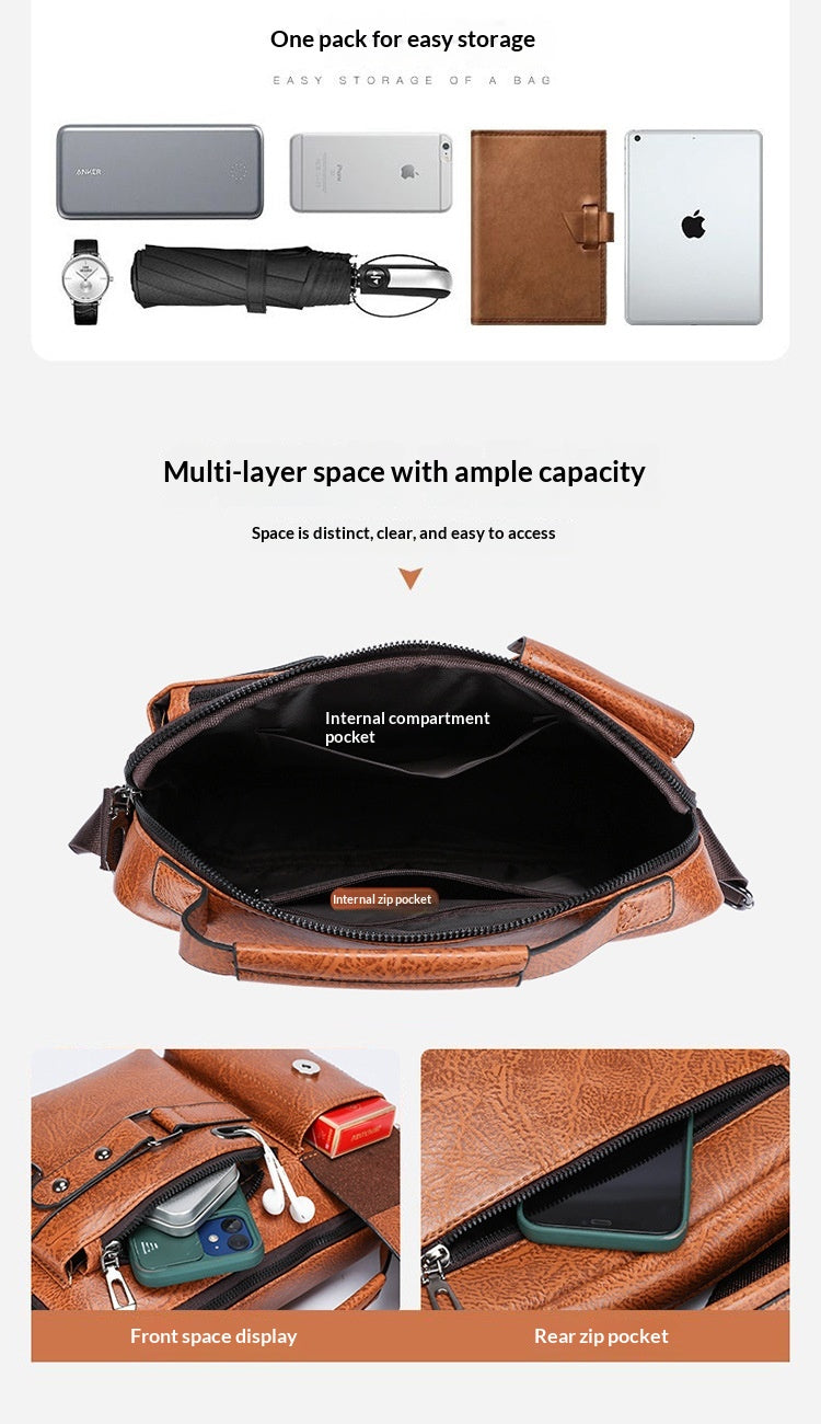 Men's Large Capacity PU Shoulder Bag Retro Business Style