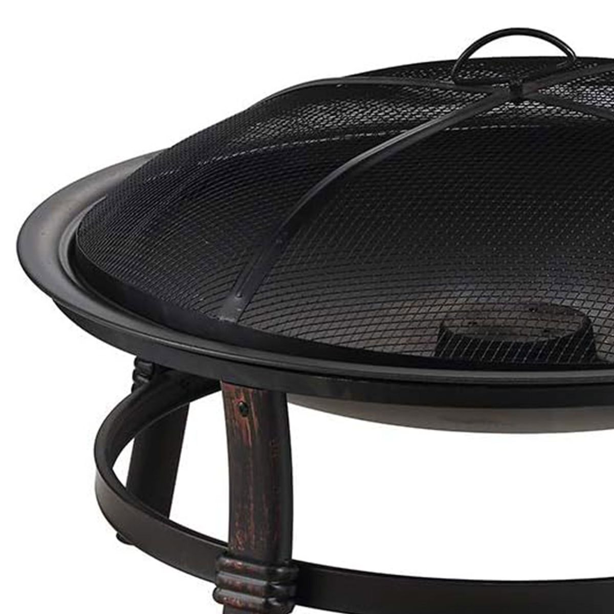 29.3-Inch Round Fire Pit Bowl with Domed Mesh Cover, Four-Leg Stand and Long Poker in Black — image 8