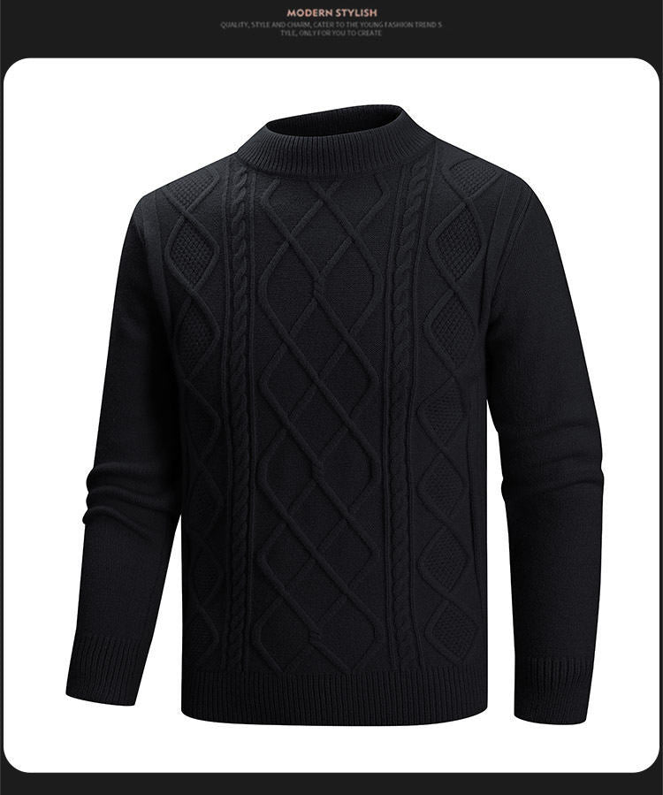 Mens Solid Color Casual Half High Neck Knit Top