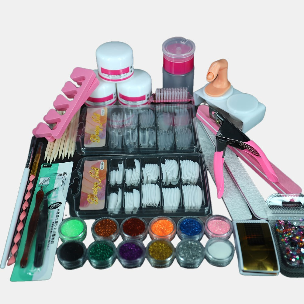 Acrylic Nail Kit with 12 Glitter Powders, Three Base Powders, Nail Tips, Forms and Application Tools — image 2