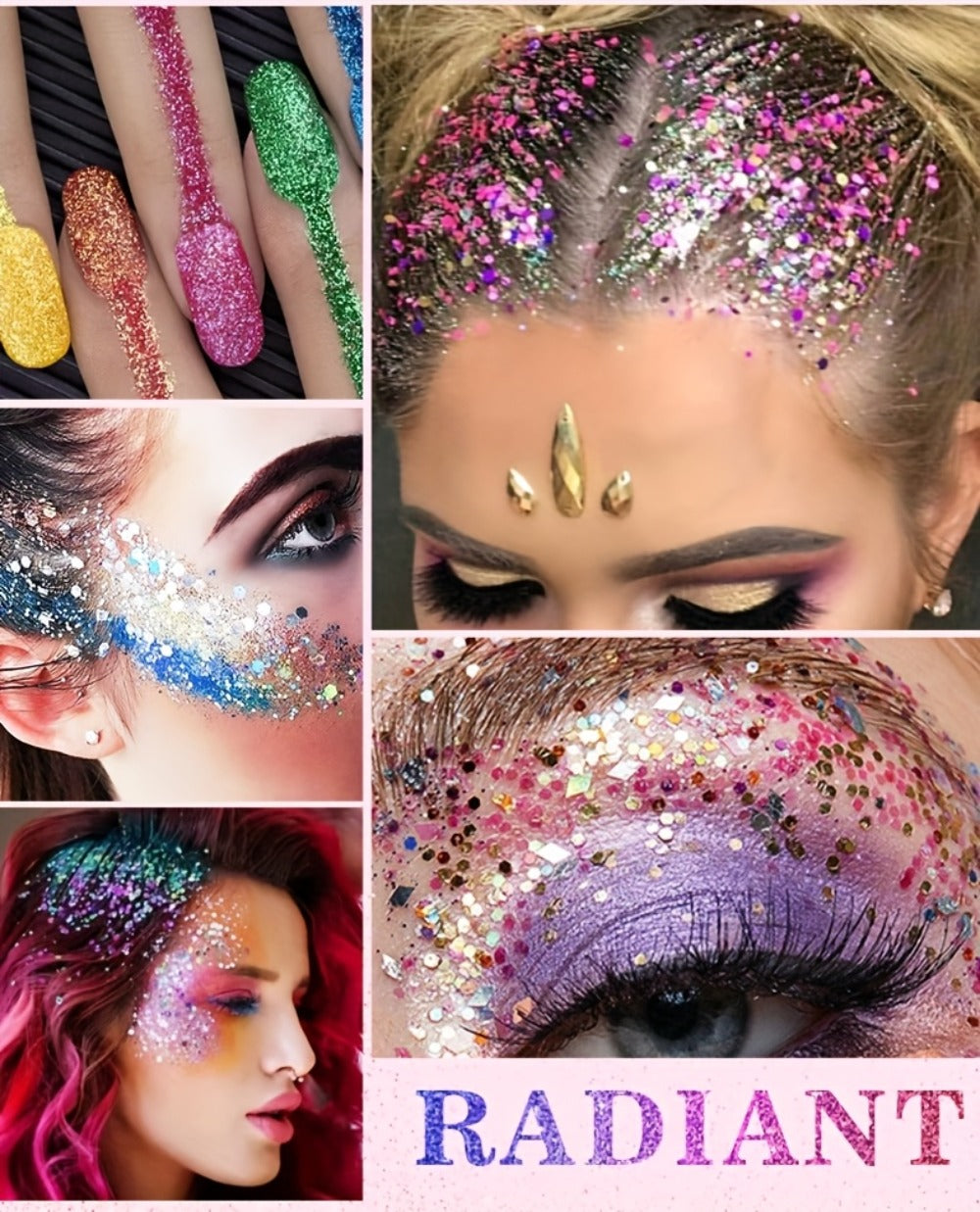 Face Body Glitter Gel Set 30 Pieces – Colorful Shapes Mermaid Sequin Stars Hearts, Transparent Gel Base, Skin-Safe Shimmer Ma