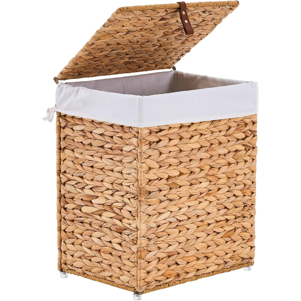 Laundry Basket with Lid & Handles – Handwoven Water Hyacinth Wicker Hamper, Removable Cotton Liner — image 10