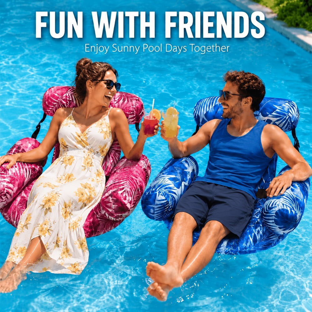 Pool Float Tropical Leaf Lounge Chair with Sling Seat, Inflatable Side Bolsters and Adjustable Headrest — image 5