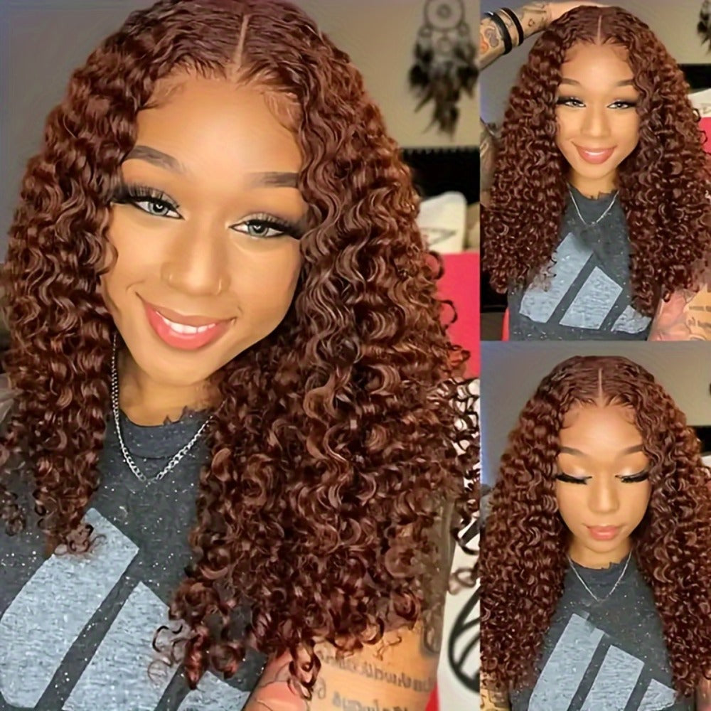 4x4 HD Lace Closure Curly Bob Wig Reddish Brown #33 Human Hair Pre-Plucked Glueless Short Bob with Baby Hair 20 Inch Warm Aub