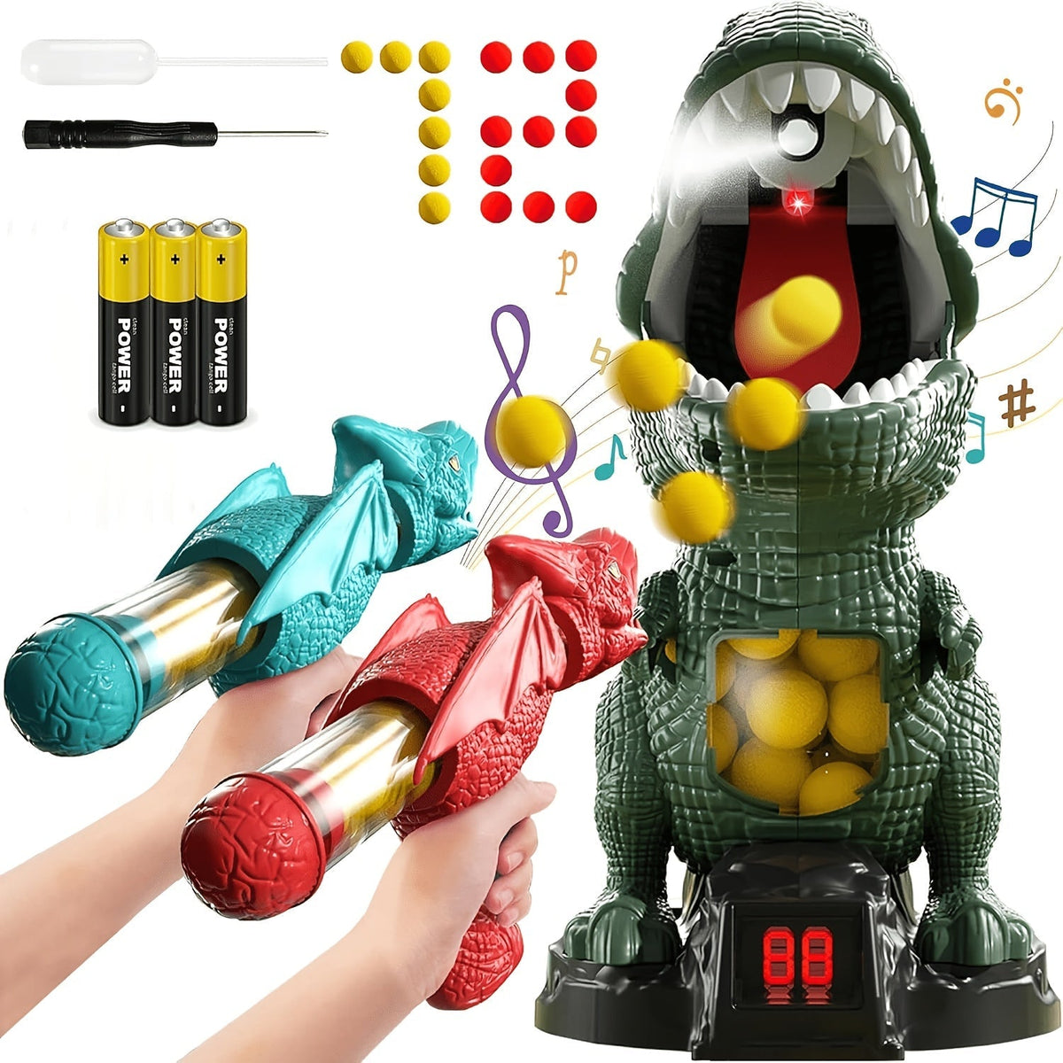 Dinosaur Shooting Toy Set for Kids, Air Pump Foam Bullet Blaster with Moving Dinosaur Targets, Twin Pistol — image 12