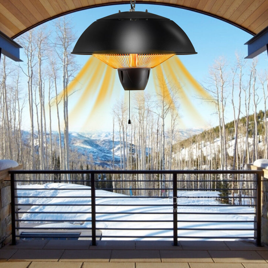 Hanging Patio Heater 1500W Electric Ceiling Mounted Heater with Halogen Tubes, 360° Coverage, Adjustable 23" Chain — image 1