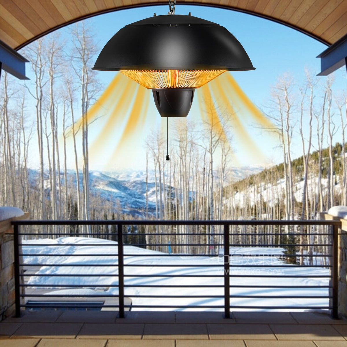 Hanging Patio Heater 1500W Electric Ceiling Mounted Heater with Halogen Tubes, 360° Coverage, Adjustable 23" Chain — image 1