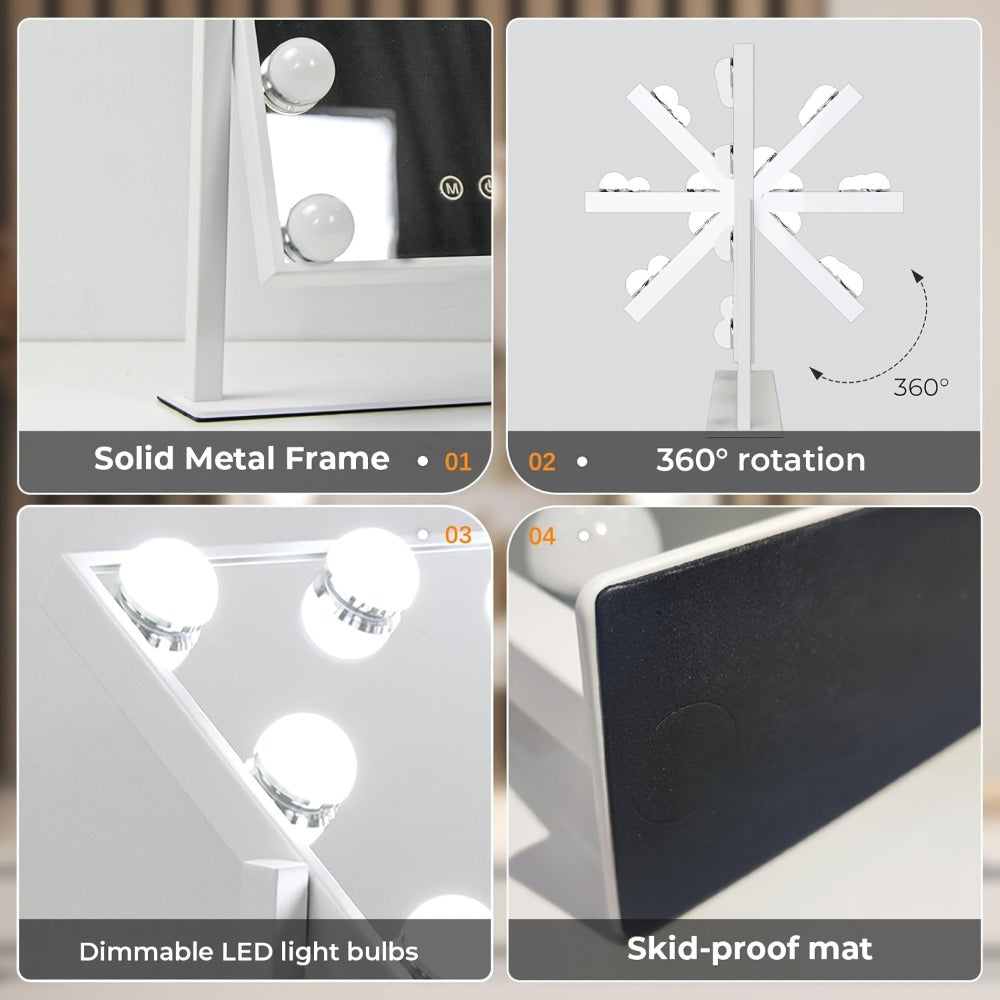Makeup Mirror with Nine Bulb-Style LEDs, Three Light Colors, Touch Memory, 360° Rotation and Optional 5X Mirror — image 8