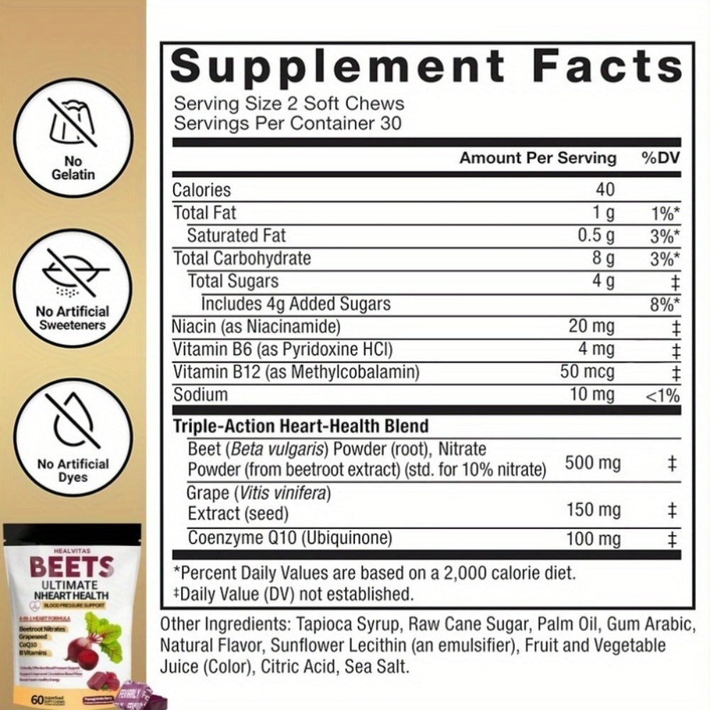 Beetroot Gummies with CoQ10 & Multi-Vitamins, 4-in-1 Heart Health & Blood Pressure Support Supplement — image 9