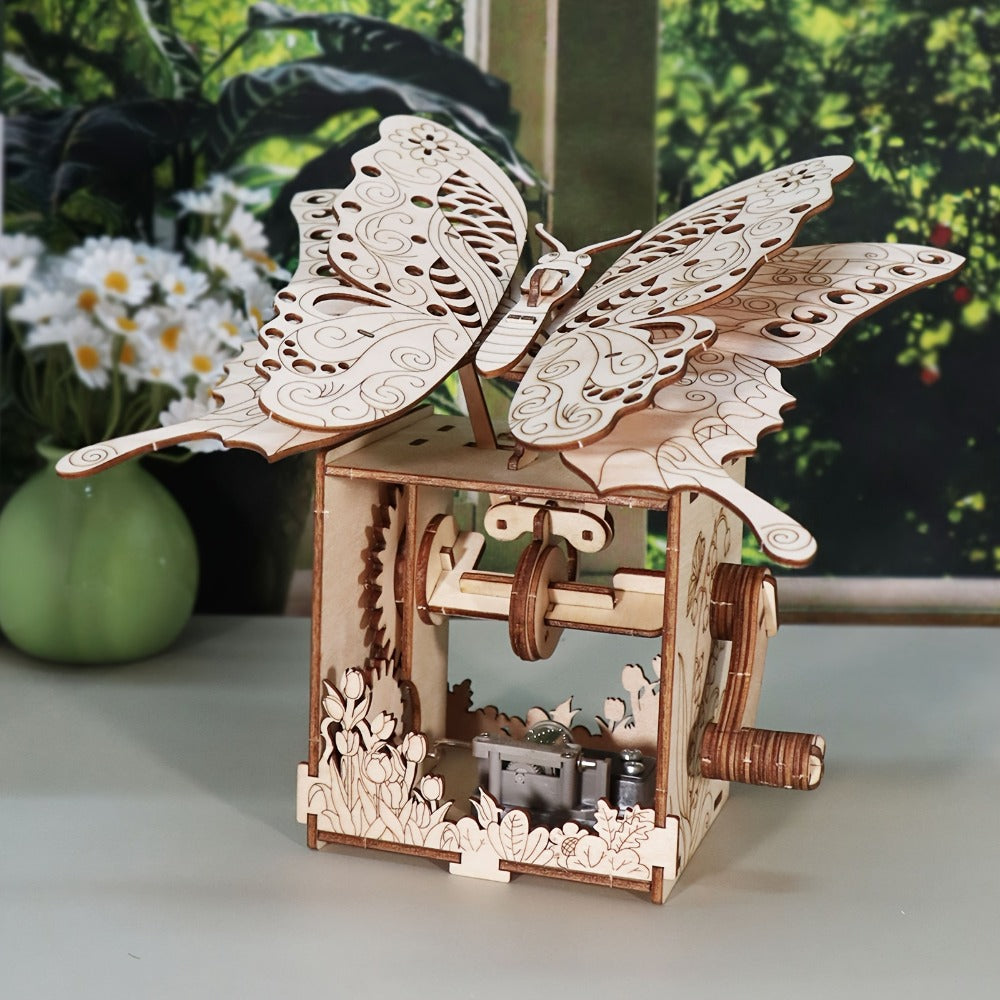 Wooden Butterfly Music Box Model Kit with Colour Butterfly or Natural Butterfly Music Box Checkout Options — image 7