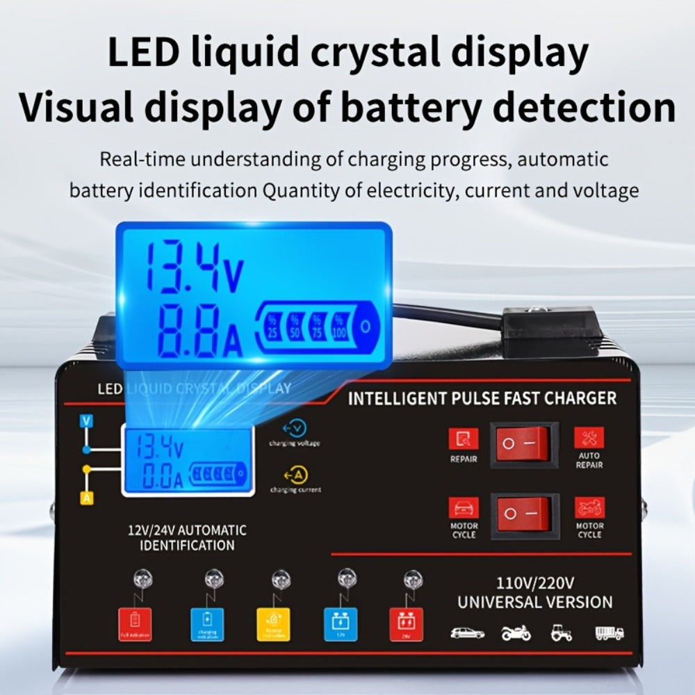 AF01 12 V and 24 V Battery Charger with LCD Display, Alligator Clamps, Carry Handle and Cooling Fan — image 7