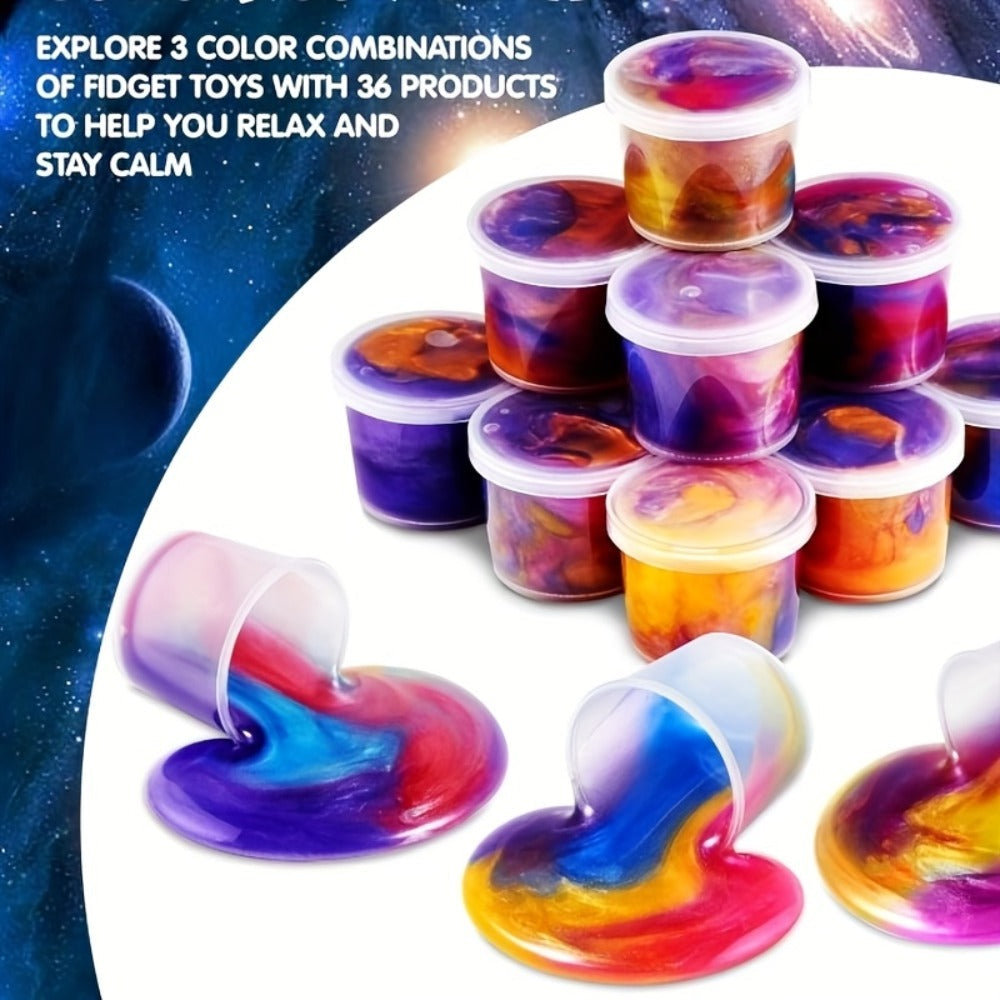 Galaxy Slime Party Favors for Kids 36 Pack Bulk Slime Cups Stretchy Non-Sticky Classroom for Parties, Celebrations and Guest 
