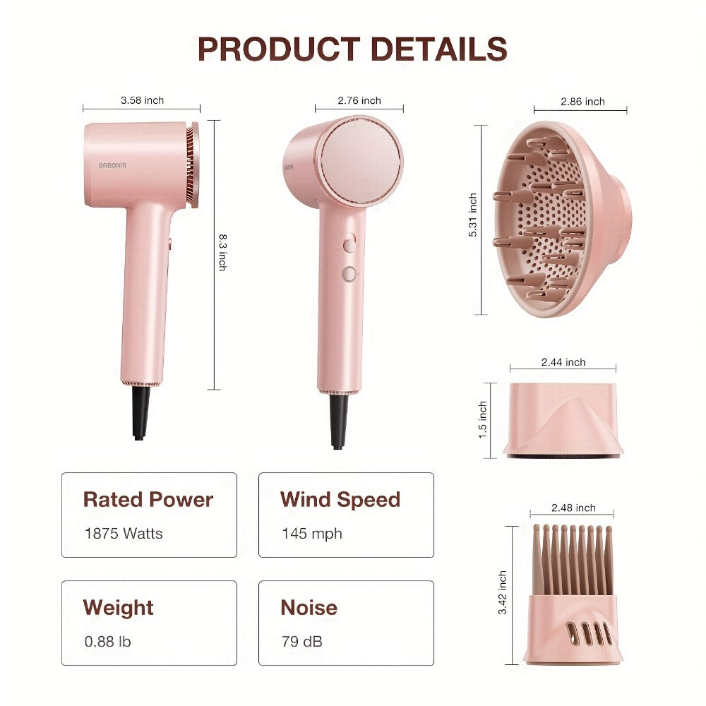 FZ201-Style 1875W Hair Dryer with Circular Rear Intake, Gray or White Finish and Three Pictured Attachments — image 21
