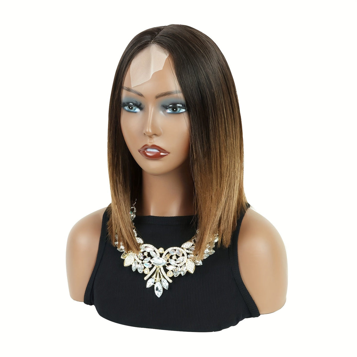 Synthetic Wig 13x2 U-Part Lace Front Straight Bob, 12-Inch Ombre Black-Brown for Daily Styling — image 1