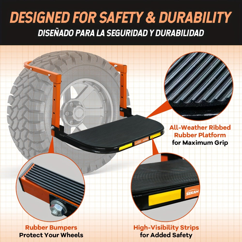 Tire Step Foldable Anti-Slip Thickened – 300 / 500 / 650 lb Capacity Adjustable Height for Truck SUV Trailer Maintenance — im